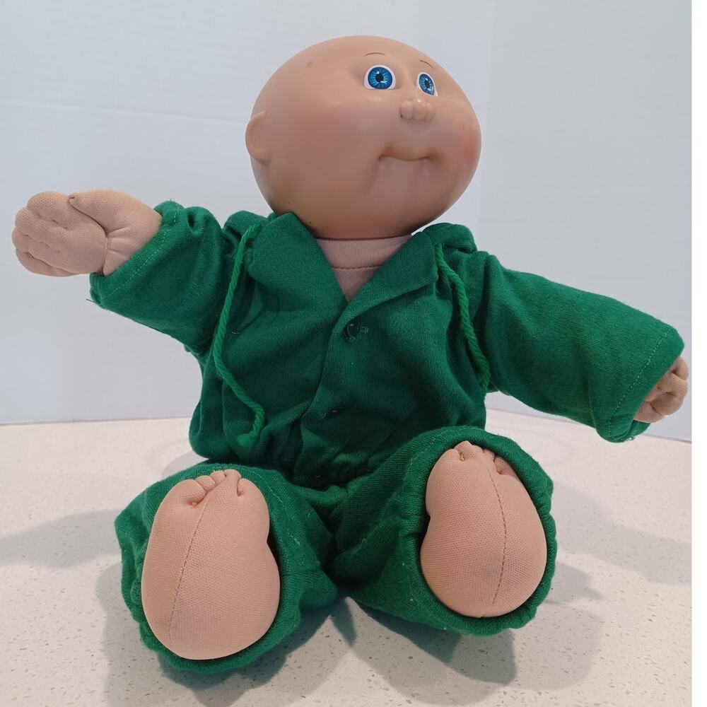 Vintage Boy Doll Cabbage Patch Kid XAVIER with Corduroy Outfit Bald Blue Eyes